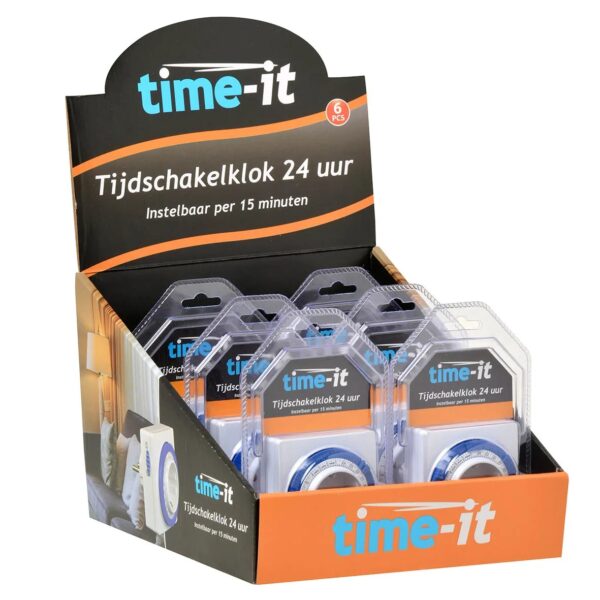 Display 6 stuks Tijdschakelklok 24 uurs / 15min vaste ruiters